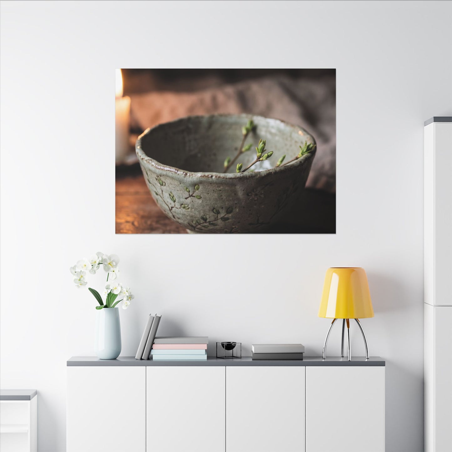 Ceramic Bowl Spring Canvas Art | Japandi Neutral Design