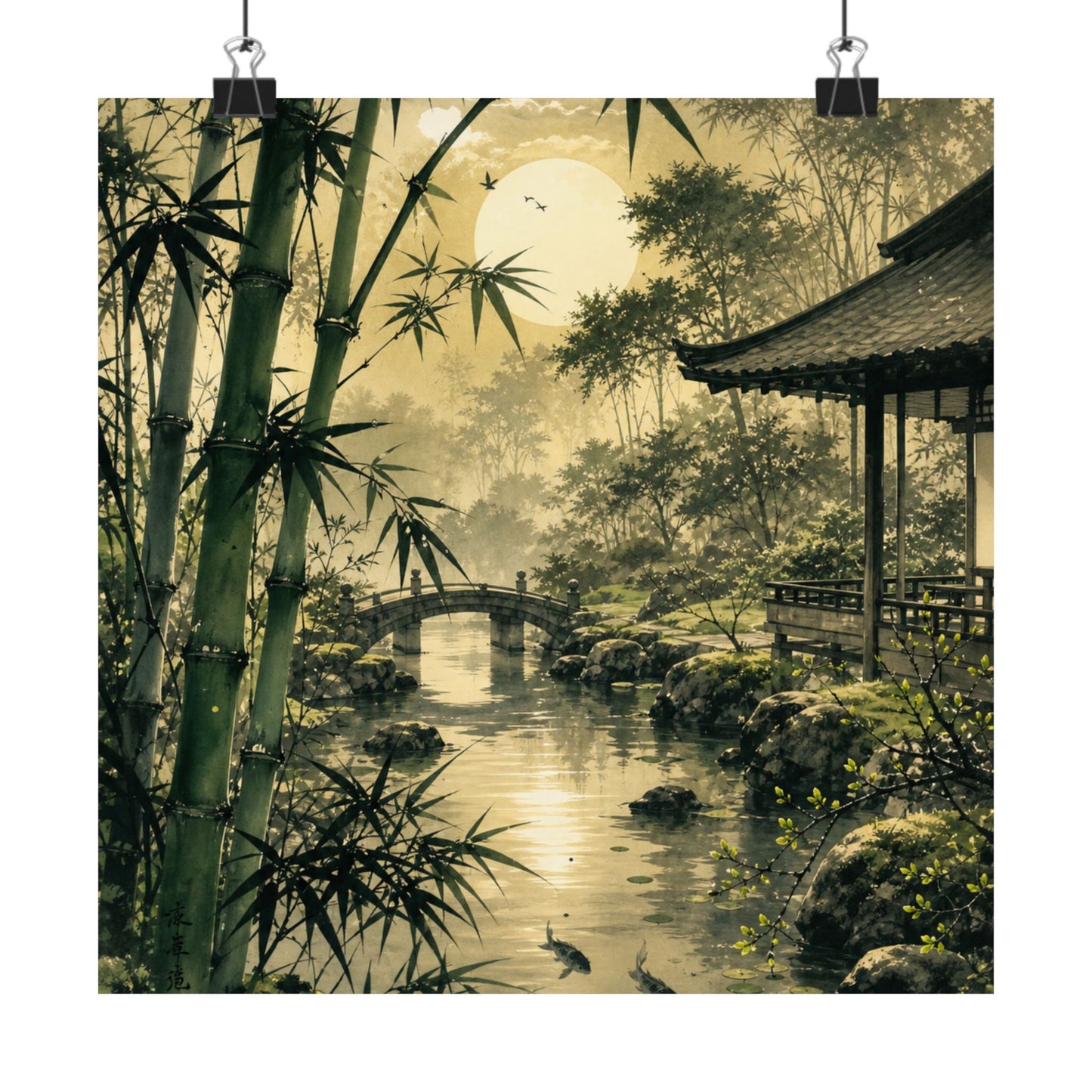 Datsuzoku Moonlit Garden Wall Art Print - Zen Sumi E