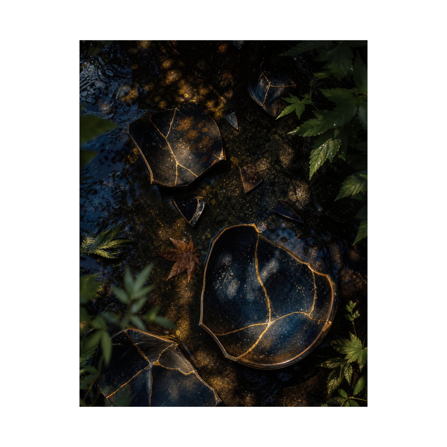 Broken Pottery Wall Art Print | Summer Dark Japandi Shadow Zen Art