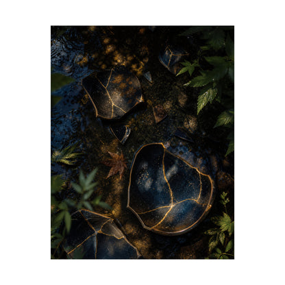 Broken Pottery Wall Art Print | Summer Dark Japandi Shadow Zen Art