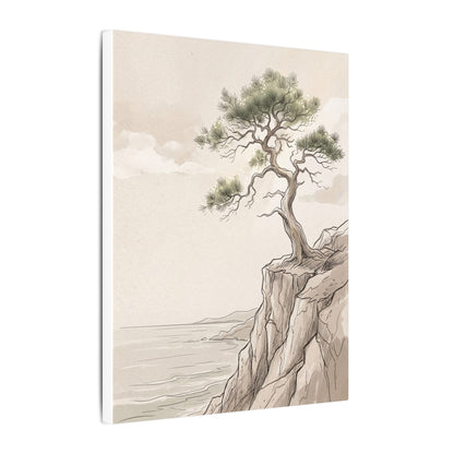 Japandi Pine Tree in Dappled | Minimal Line Canvas Art