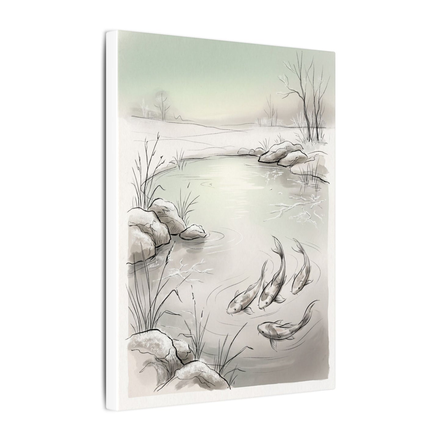 Koi Pond Minimal Line Canvas Art | Cozy Japandi Art