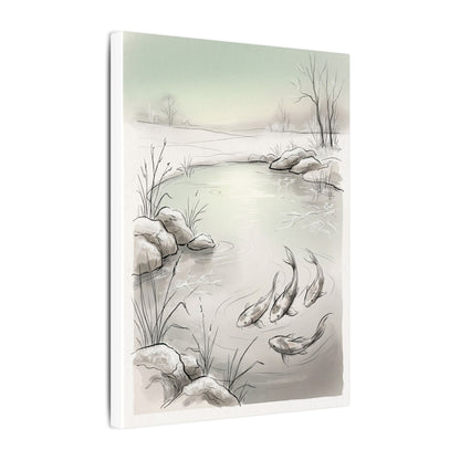 Koi Pond Minimal Line Canvas Art | Cozy Japandi Art
