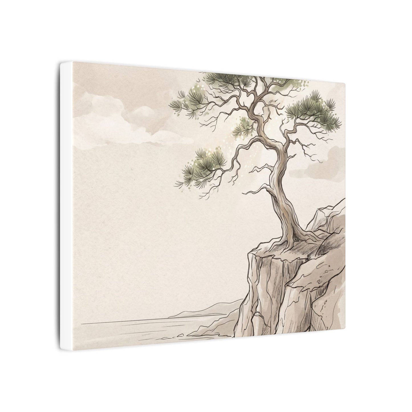 Japandi Pine Tree in Dappled | Minimal Line Canvas Art