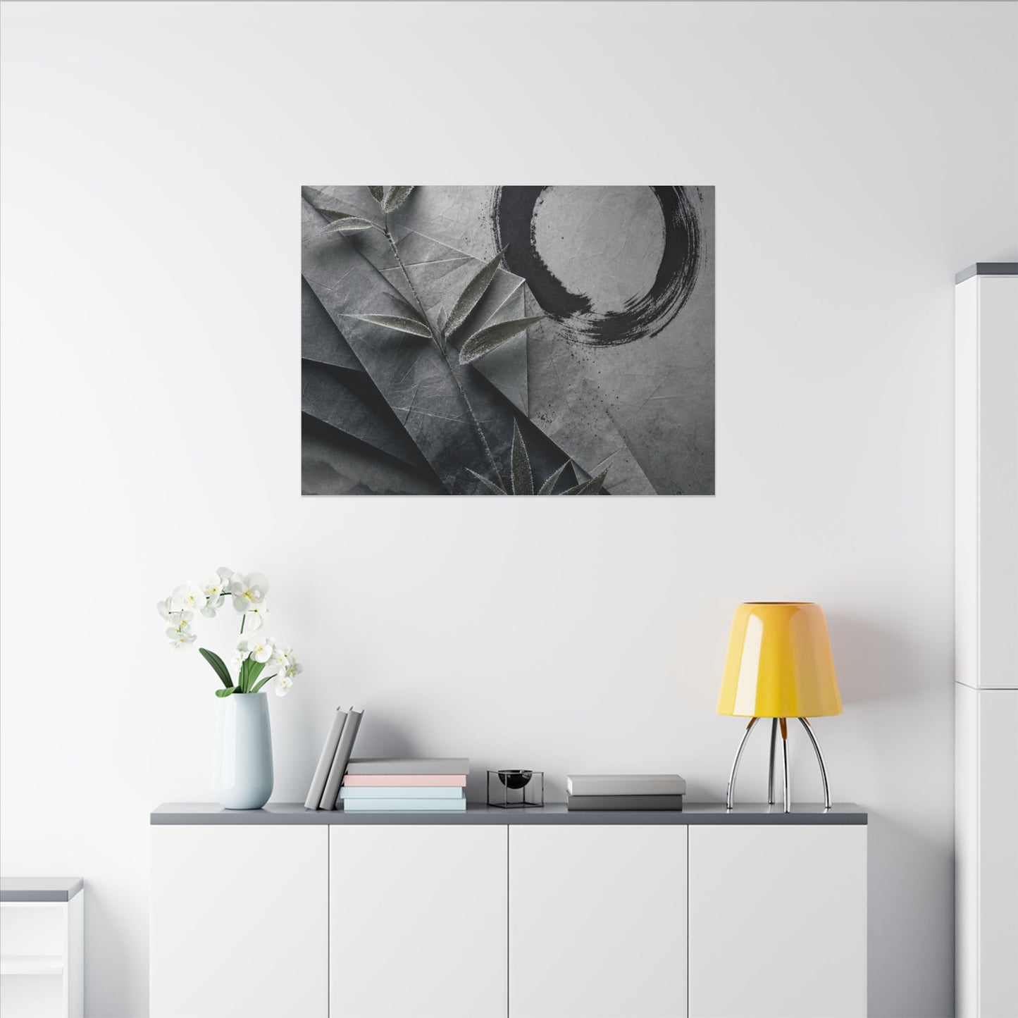 Winter Paper Fold Enso Canvas Art | Serene Decor