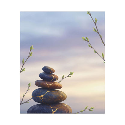 Spring River Stones Gold Vein Canvas Art | Philosophical Decor