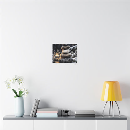 River Stones Canvas Art | Winter Japandi Watercolor Art