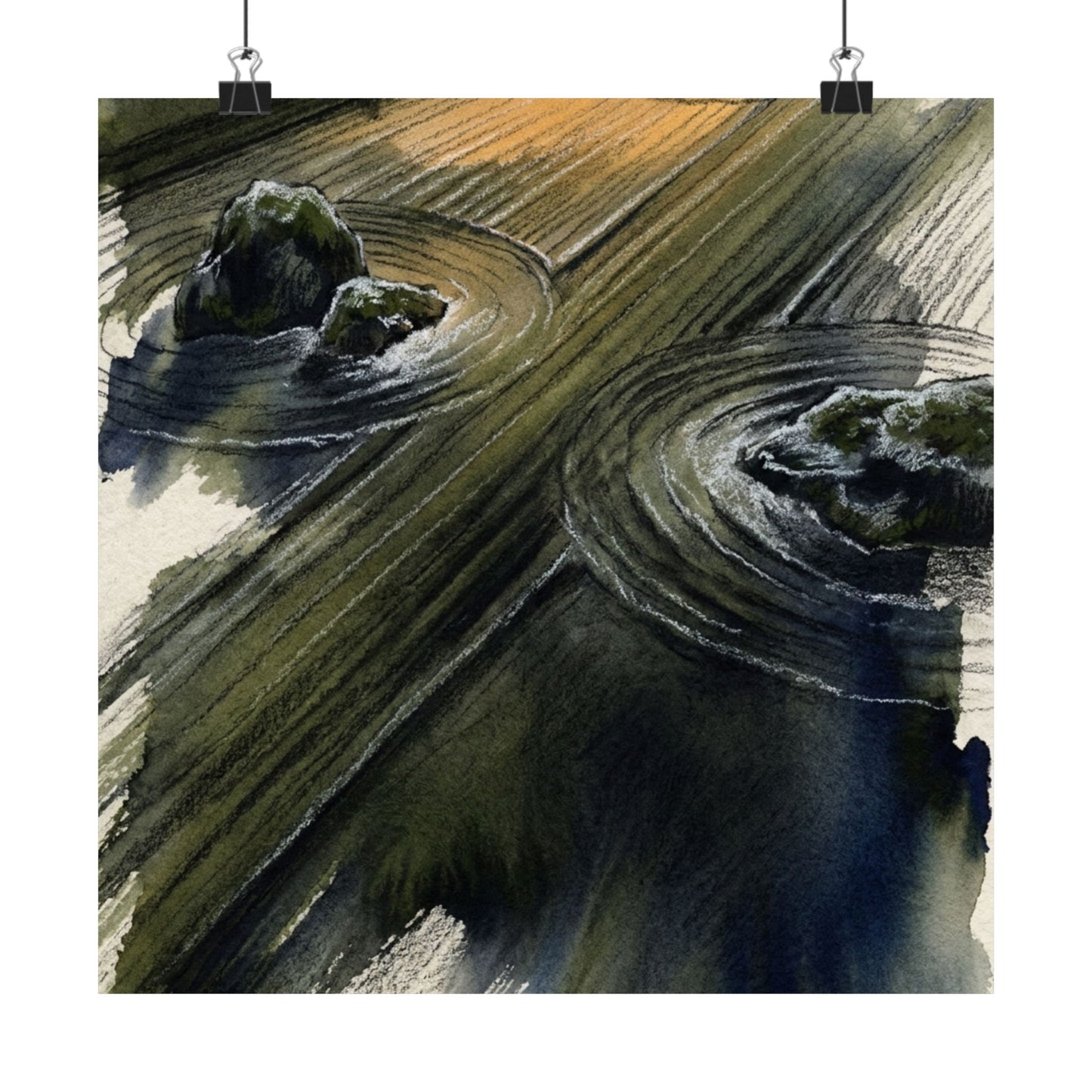Golden Hour Rock Garden Wall Art Print - Dark Japandi Ma
