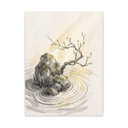 Serene Rock Garden Canvas Art - Sumi E Zen