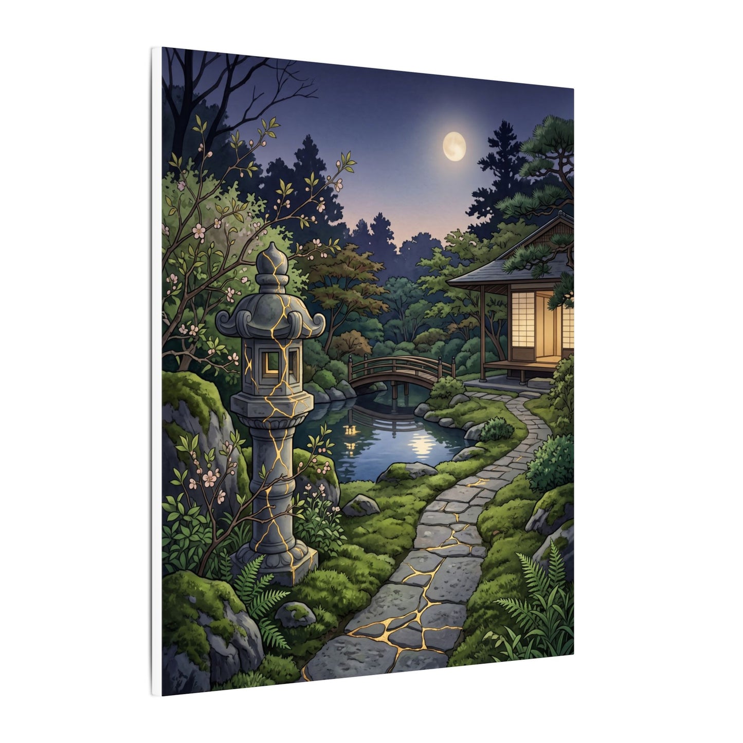 Spring Moonlit Garden Gold Vein Canvas Art | Resilient Decor
