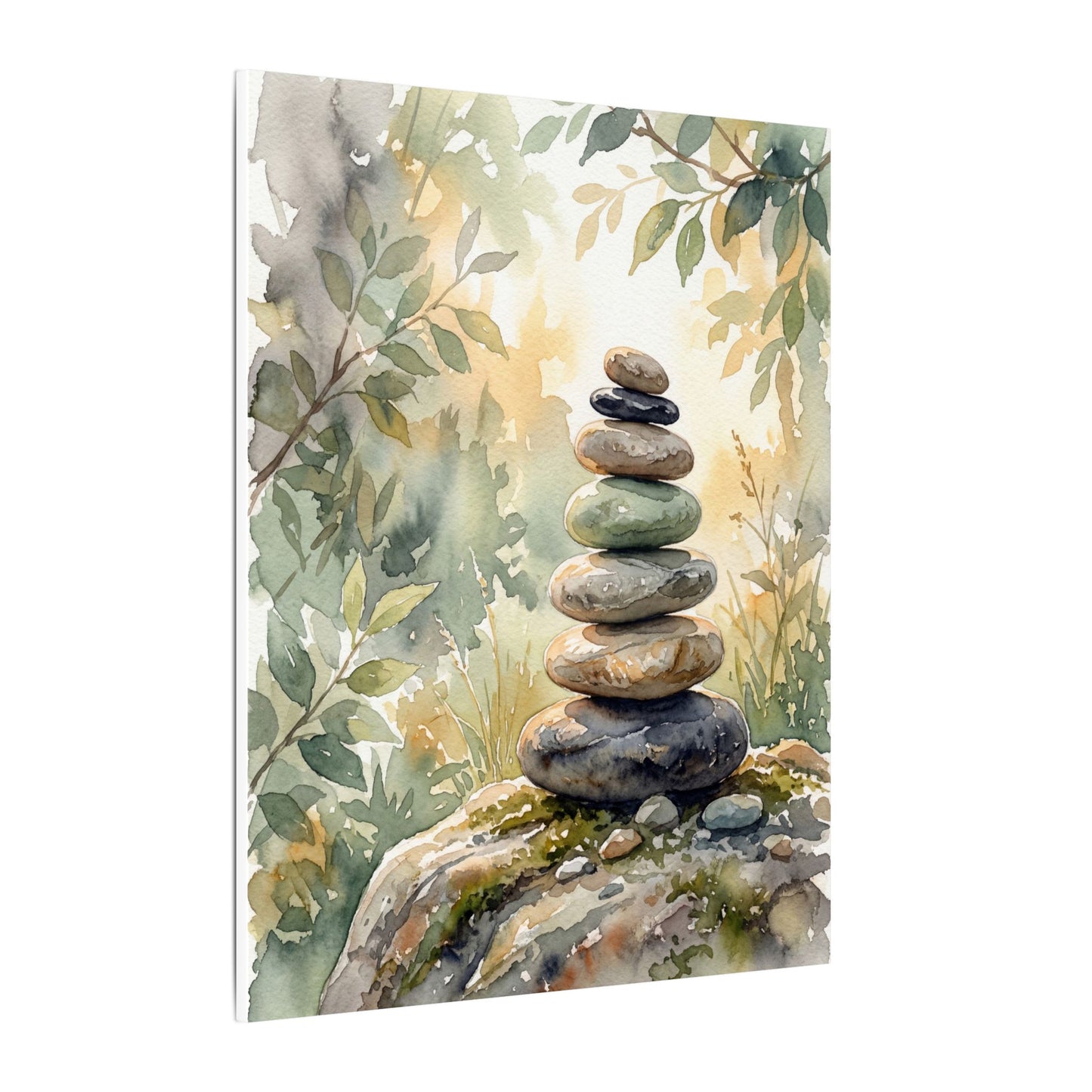 Golden Hour River Stones Canvas Art - Japandi Mono No Aware