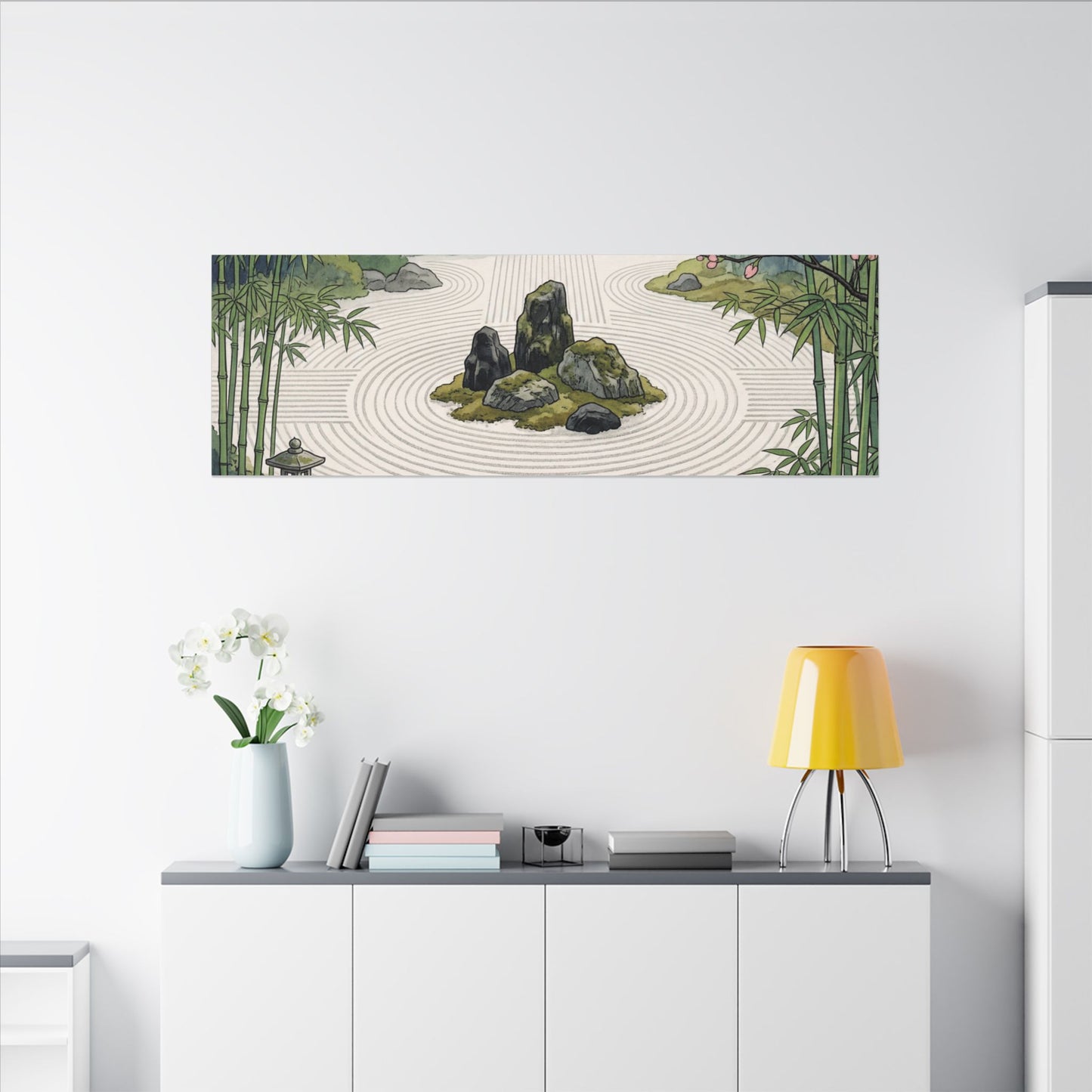 Rock Garden Ukiyo E Inspired Canvas Art | Contemplative Zen Art