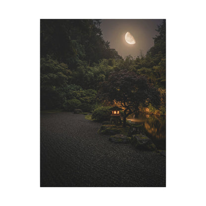 Dark Japandi Moonlit Garden in Golden Hour | Moody Minimal Canvas Art
