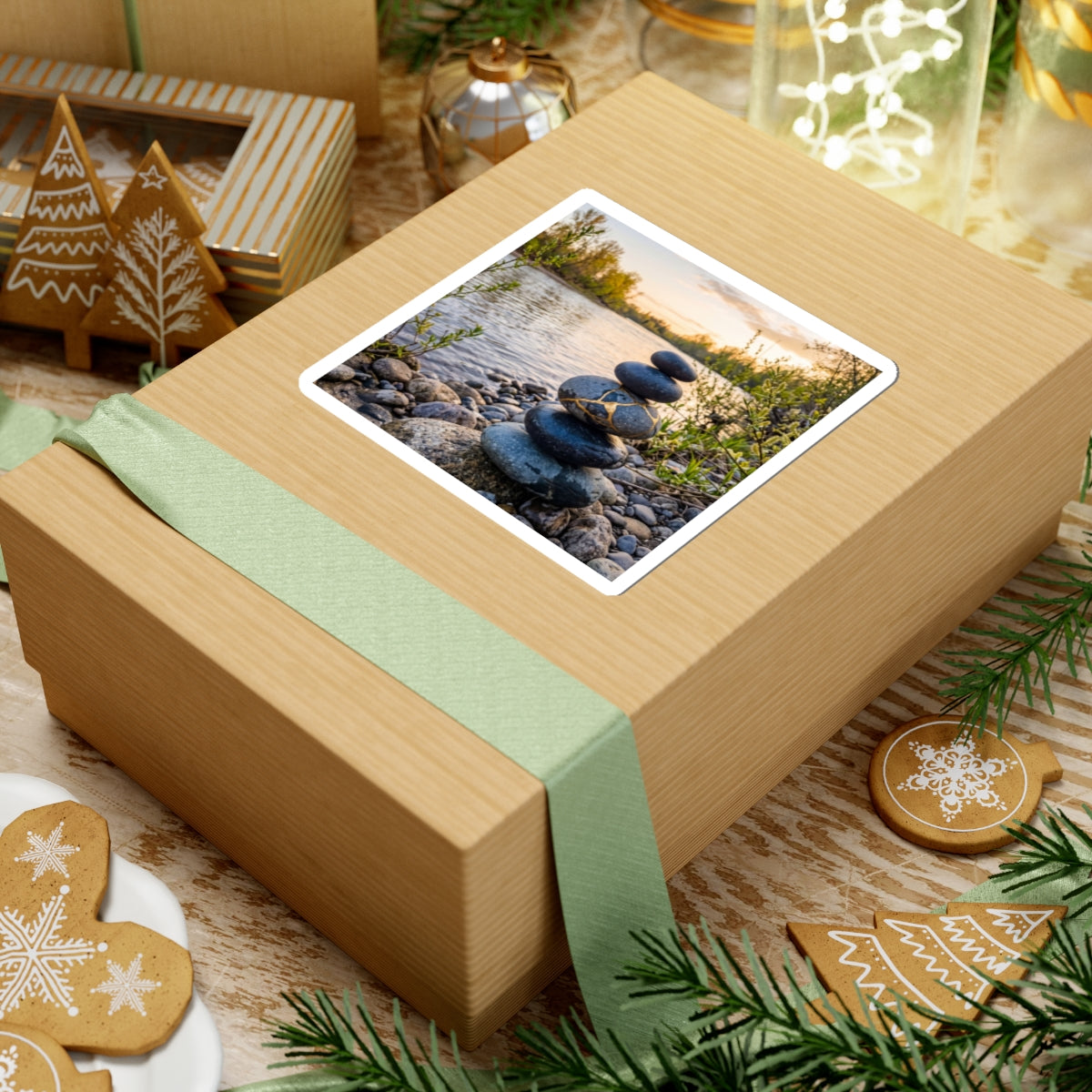 Kintsugi River Stones in Golden Hour | Gold Vein Sticker