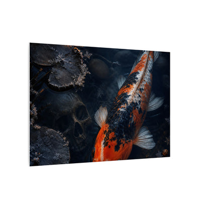 Koi Pond Canvas Art | Winter Dark Japandi Shadow Zen Art