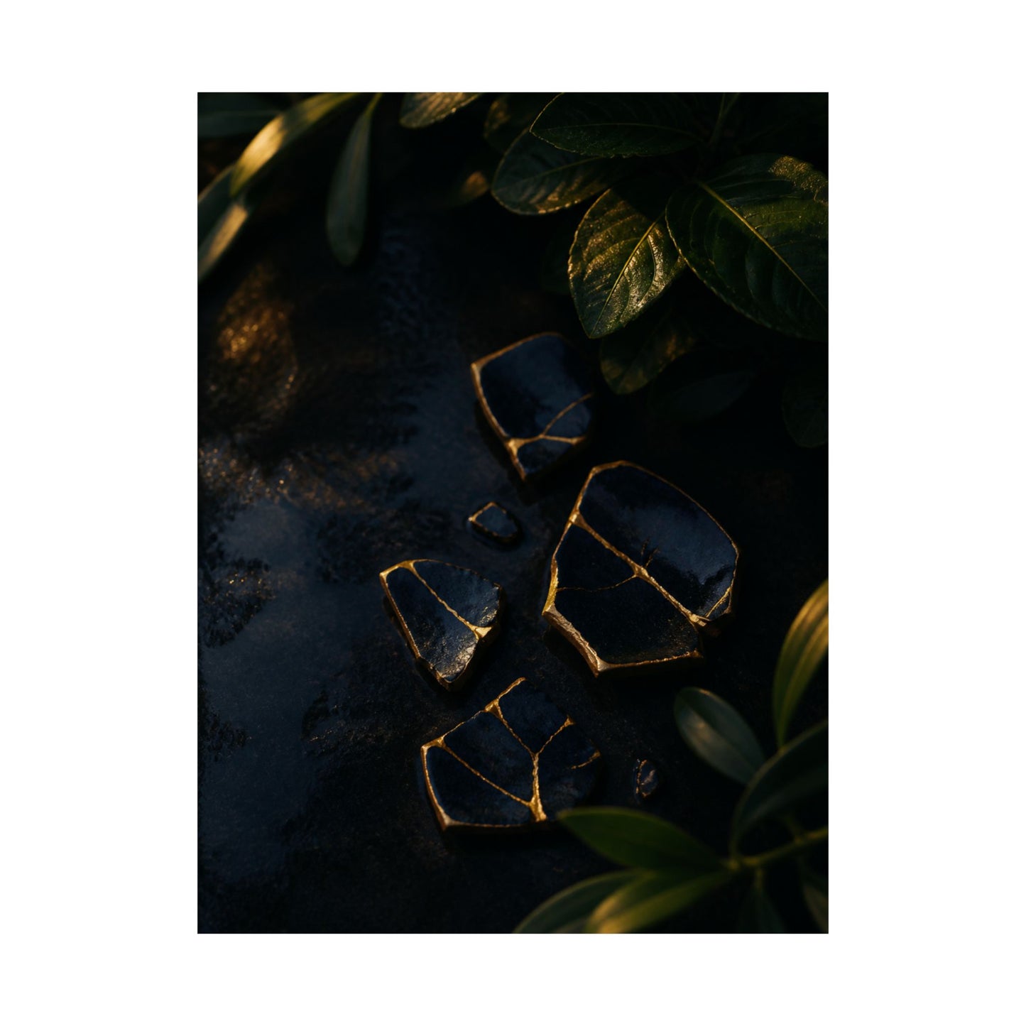 Broken Pottery Wall Art Print | Summer Dark Japandi Moody Minimal Art