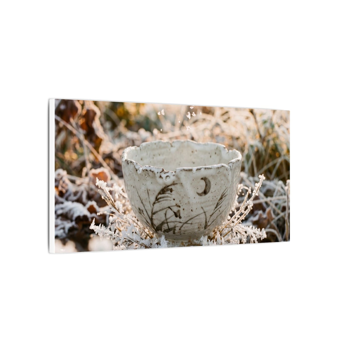 Japandi Ceramic Bowl in Golden Hour | Japanese Pattern Canvas Art