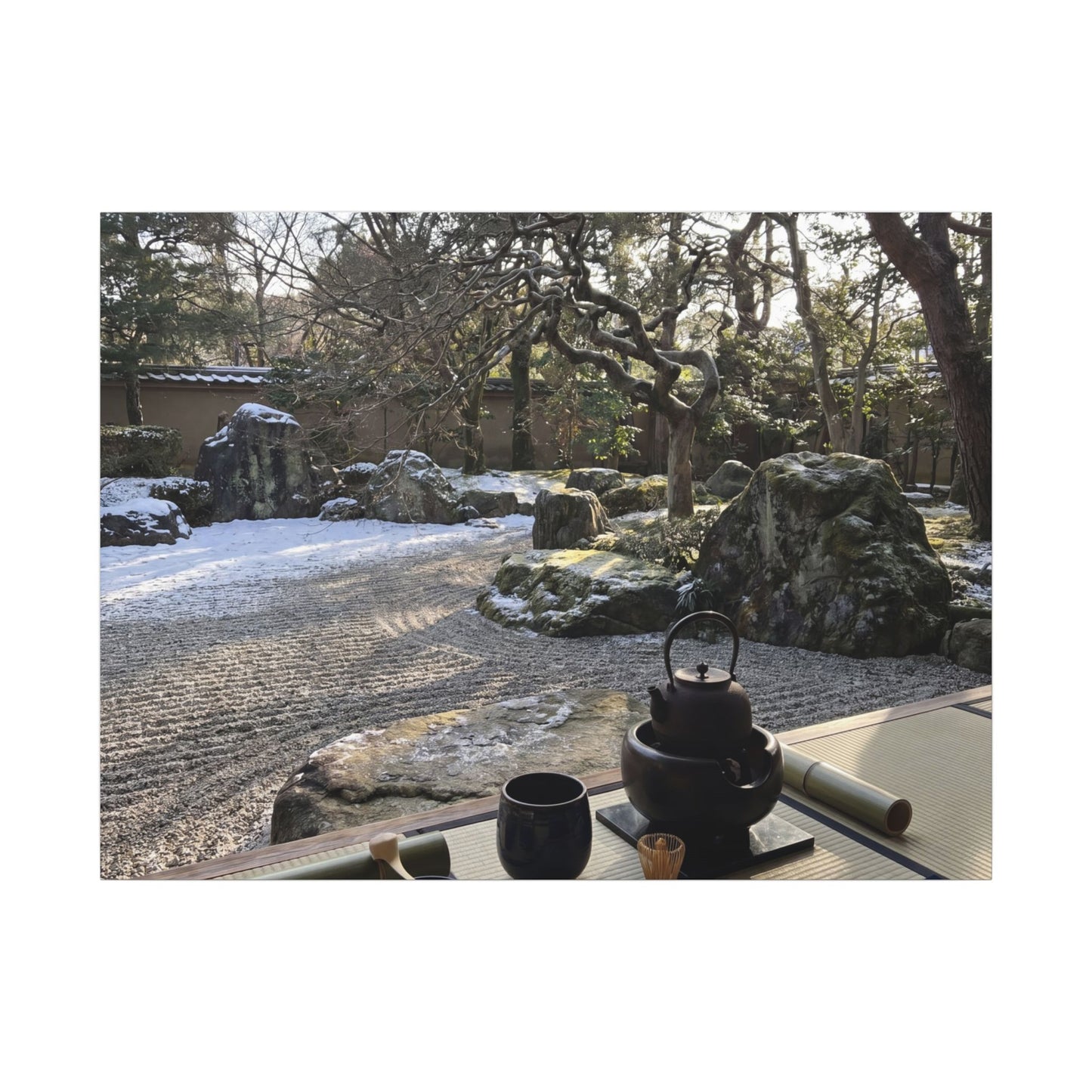 Winter Tea Ceremony Karesansui Canvas Art | Serene Decor