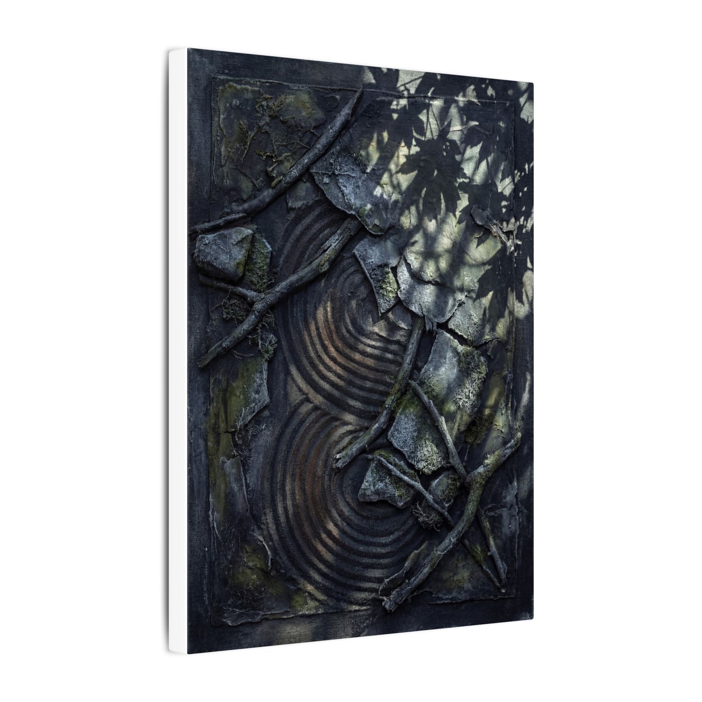 Rock Garden Canvas Art | Winter Dark Japandi Dark Texture Art