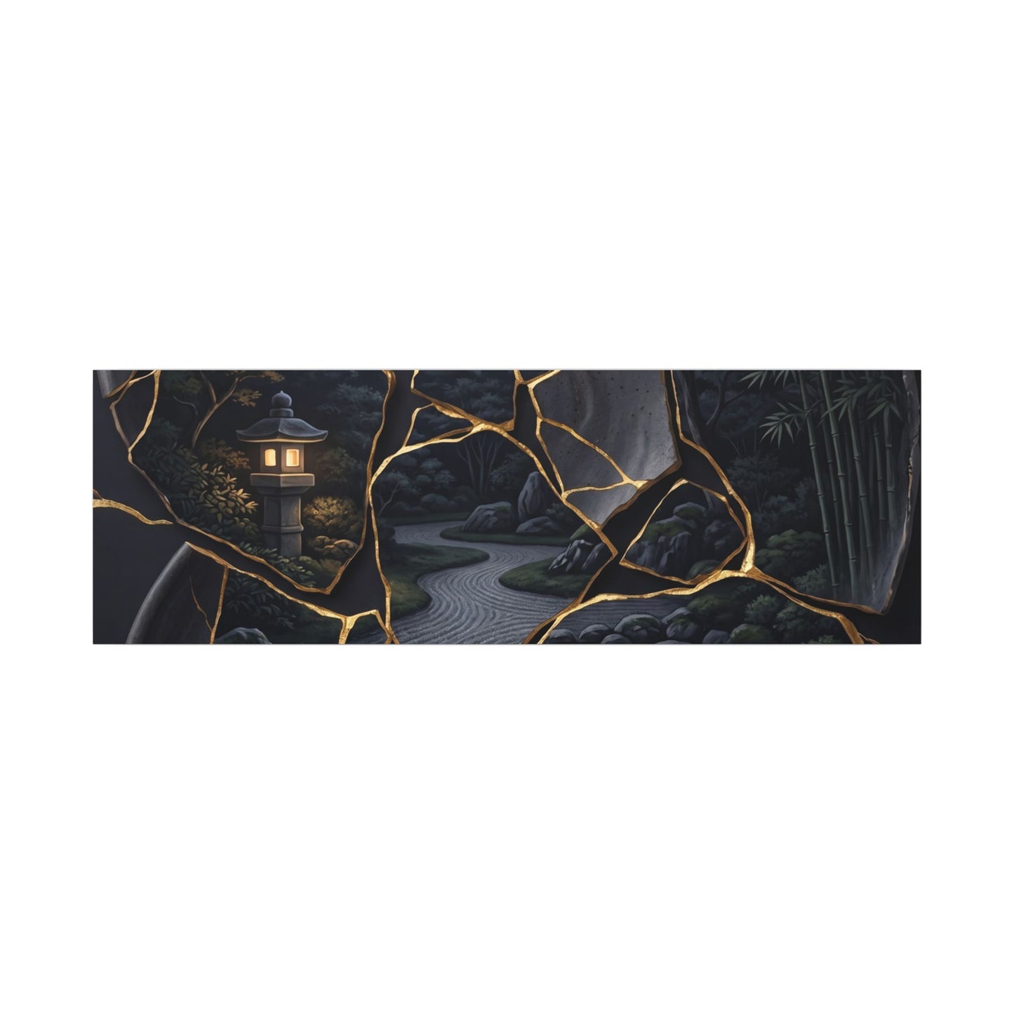 Kintsugi Moonlit Garden in Golden Hour | Gold Repair Canvas Art