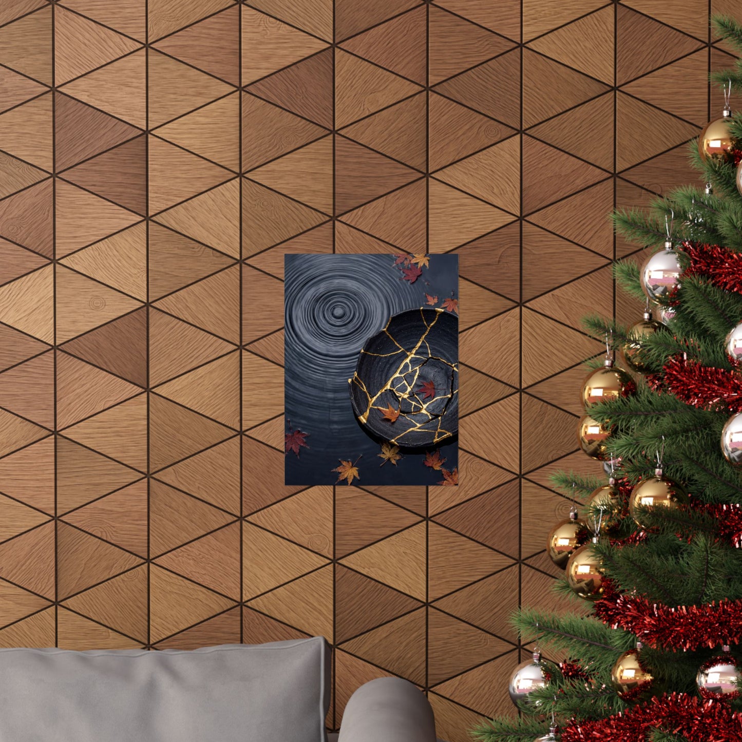 Kintsugi Water Ripple in Overcast | Gold Repair Wall Art Print