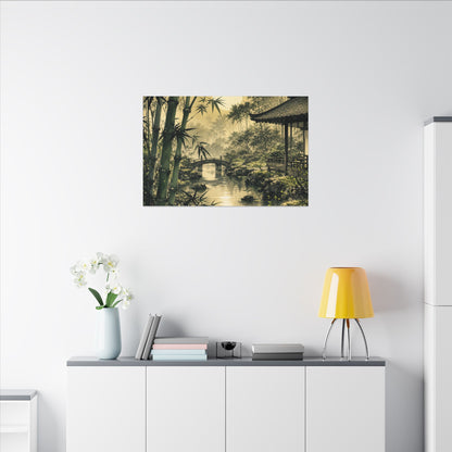 Moonlit Garden Sumi E Canvas Art | Calm Zen Art