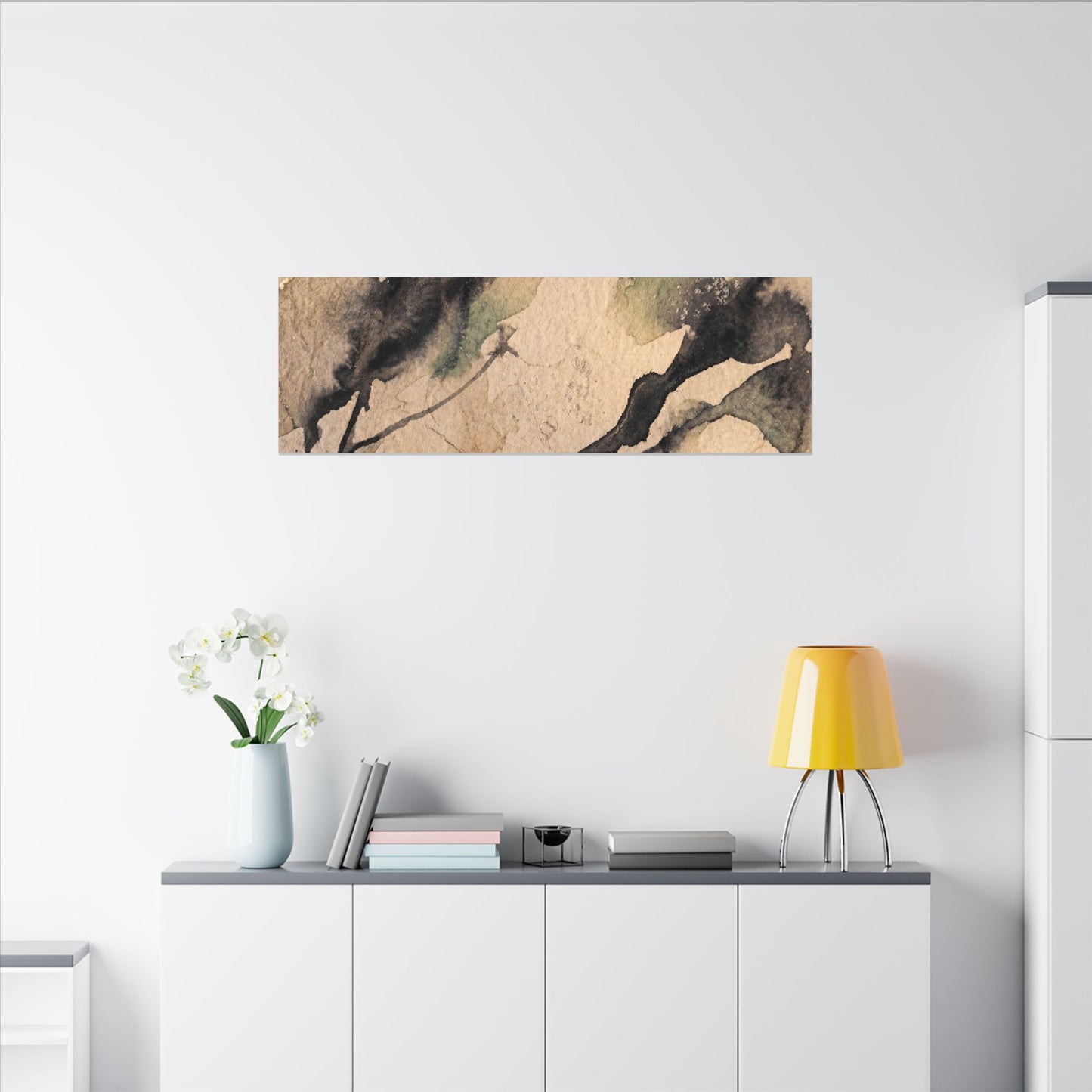 Japandi Shadow Play in Golden Hour | Watercolor Canvas Art
