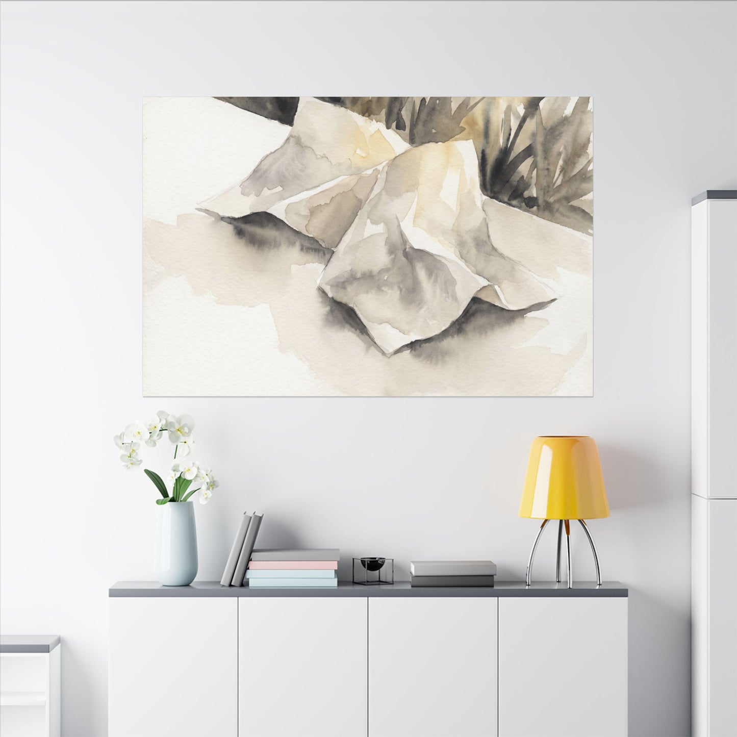 Paper Fold Watercolor Canvas Art | Warm Japandi Art