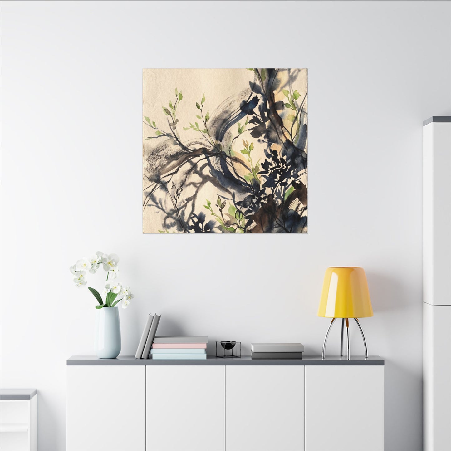 Ma Shadow Play Canvas Art - Dark Japandi Charcoal Ink