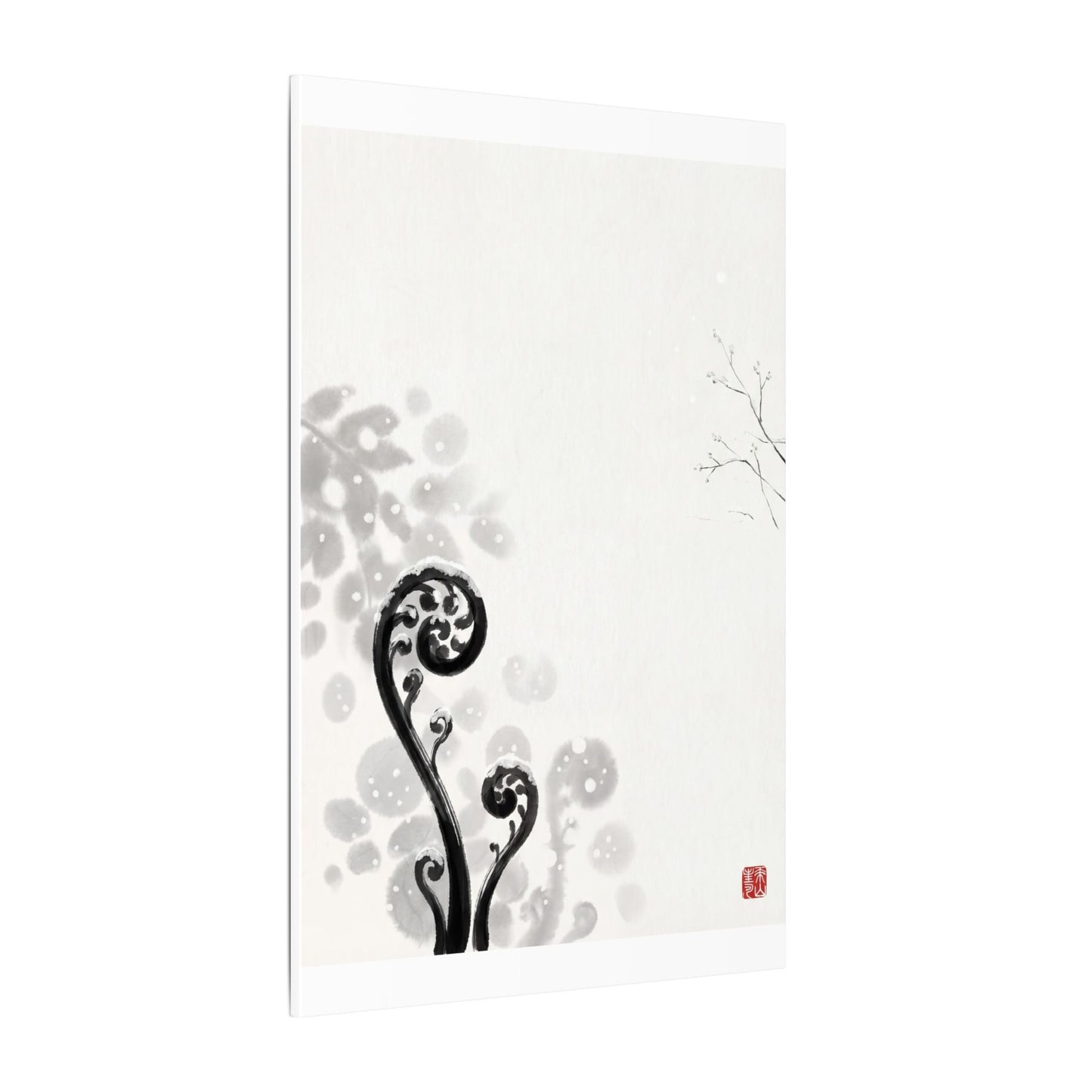 Winter Fern Unfurling Ukiyo E Inspired Canvas Art | Peaceful Decor