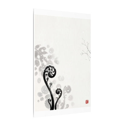 Winter Fern Unfurling Ukiyo E Inspired Canvas Art | Peaceful Decor