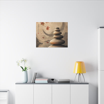 Japandi River Stones in Candlelight | Japanese Pattern Canvas Art