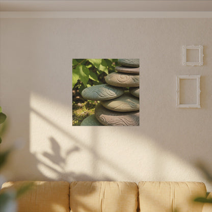 River Stones Summer Canvas Art | Japandi Earthy Design