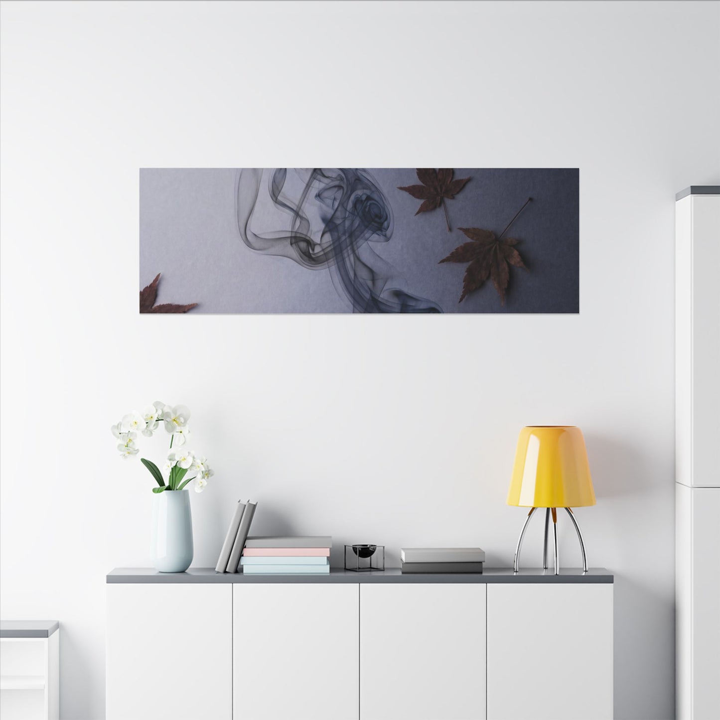 Dark Japandi Incense Smoke in Dawn | Moody Minimal Canvas Art