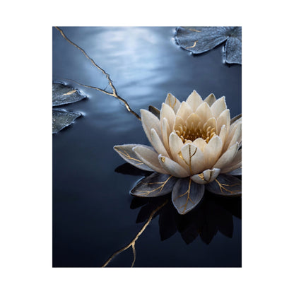 Winter Lotus Flower Gold Vein Wall Art Print | Resilient Decor