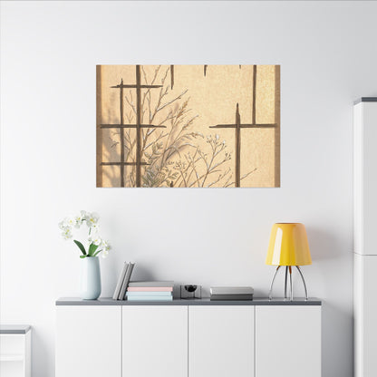 Shoji Screen Canvas Art | Winter Japandi Minimal Line Art