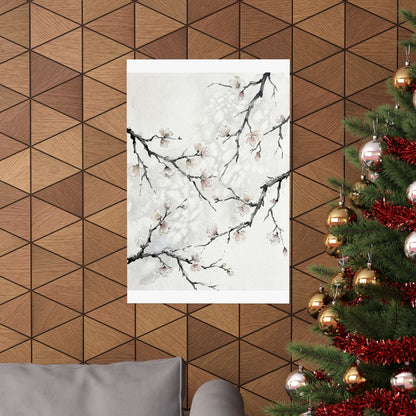 Winter Cherry Blossom Watercolor Wall Art Print | Elegant Decor