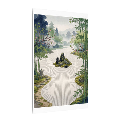 Rock Garden Ukiyo E Inspired Canvas Art | Contemplative Zen Art