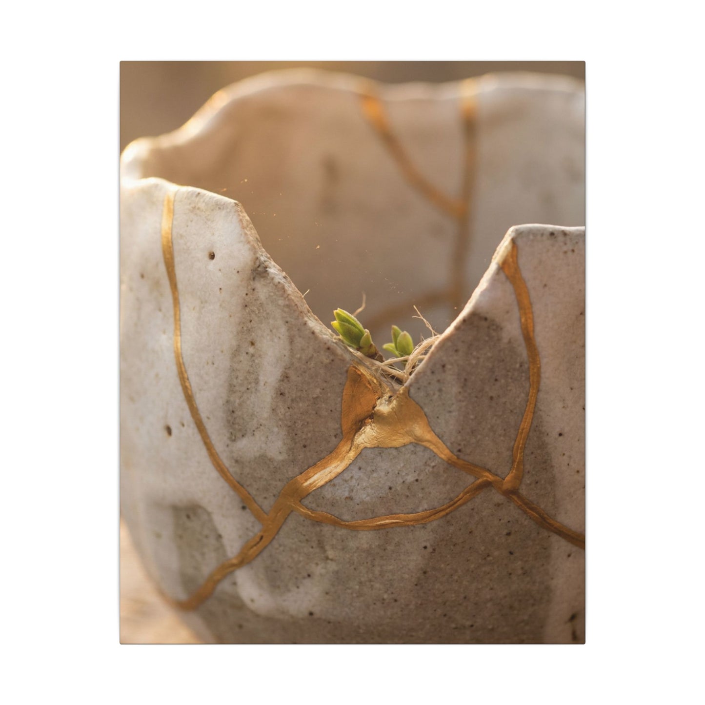 Golden Hour Broken Pottery Canvas Art - Japandi Kanso
