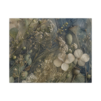 Japandi Dried Flowers in Moonlight | Watercolor Canvas Art