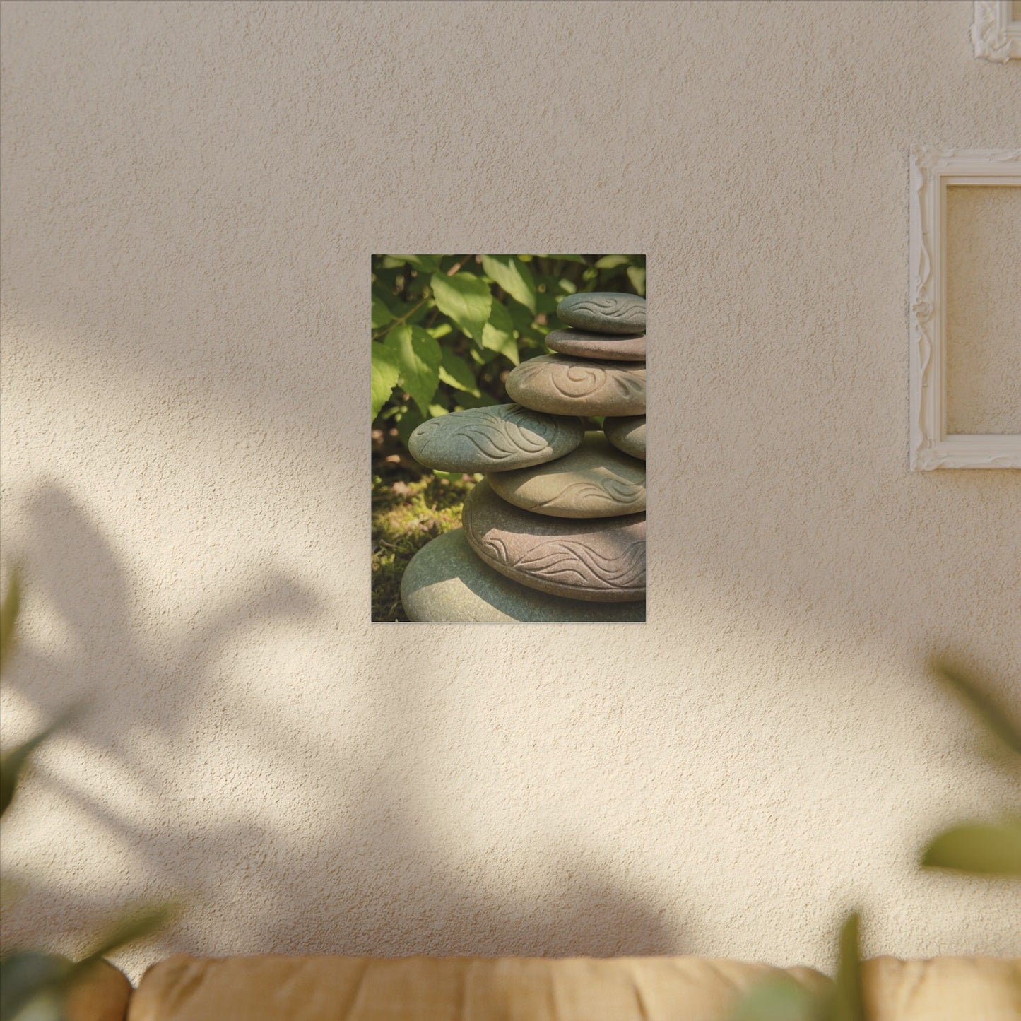 River Stones Summer Canvas Art | Japandi Earthy Design