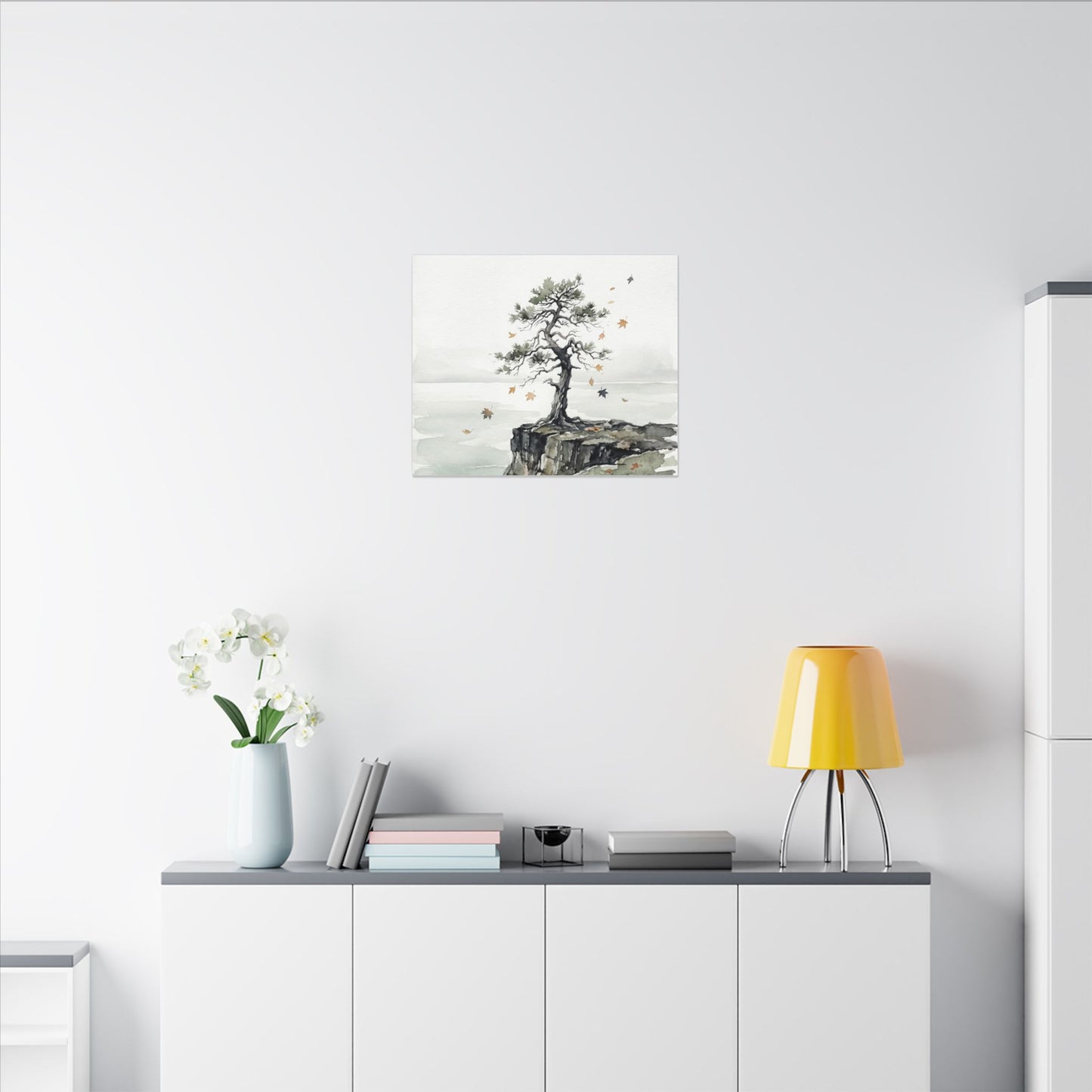 Japandi Pine Tree in Overcast | Watercolor Canvas Art