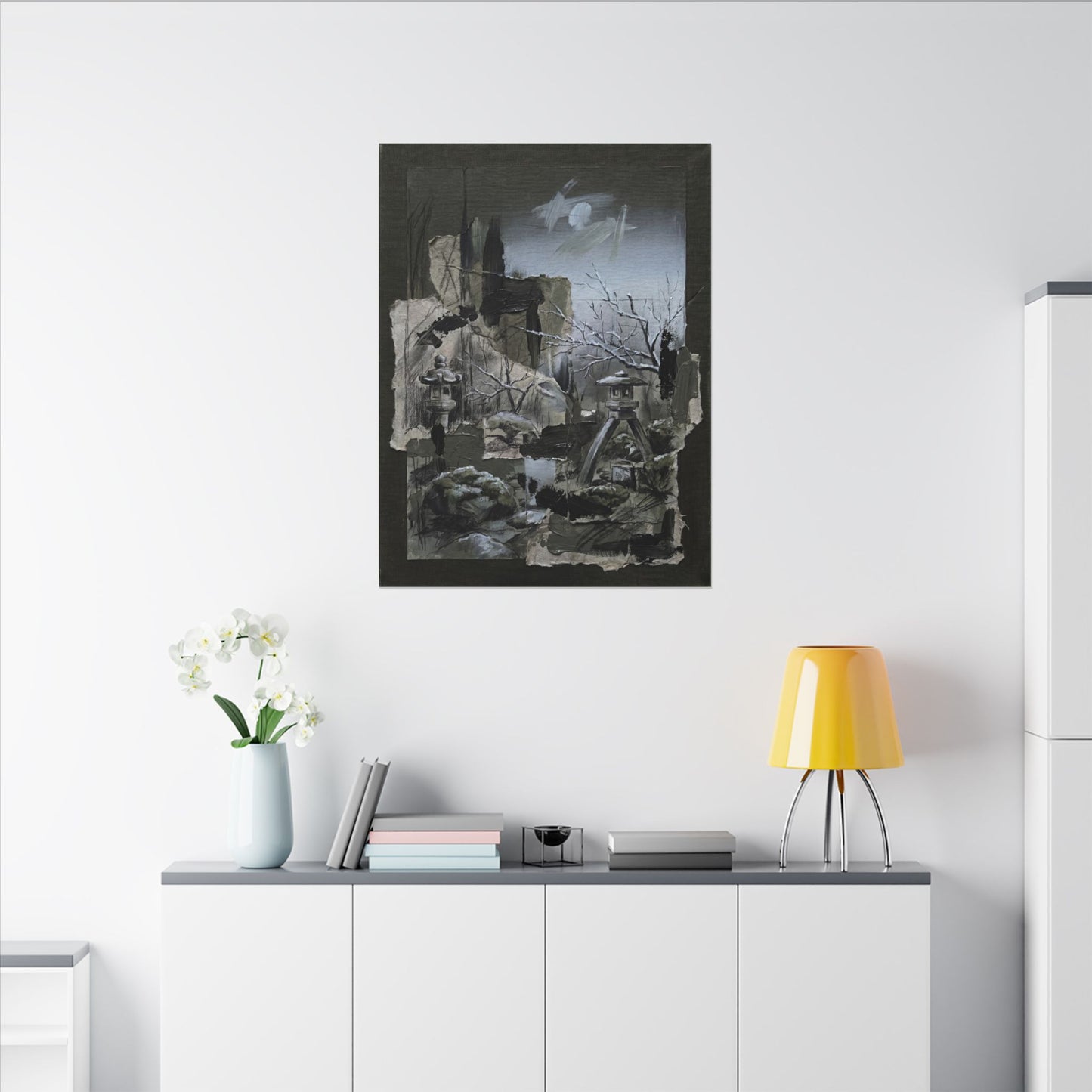 Winter Moonlit Garden Dark Texture Canvas Art | Moody Decor