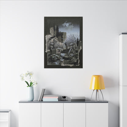 Winter Moonlit Garden Dark Texture Canvas Art | Moody Decor