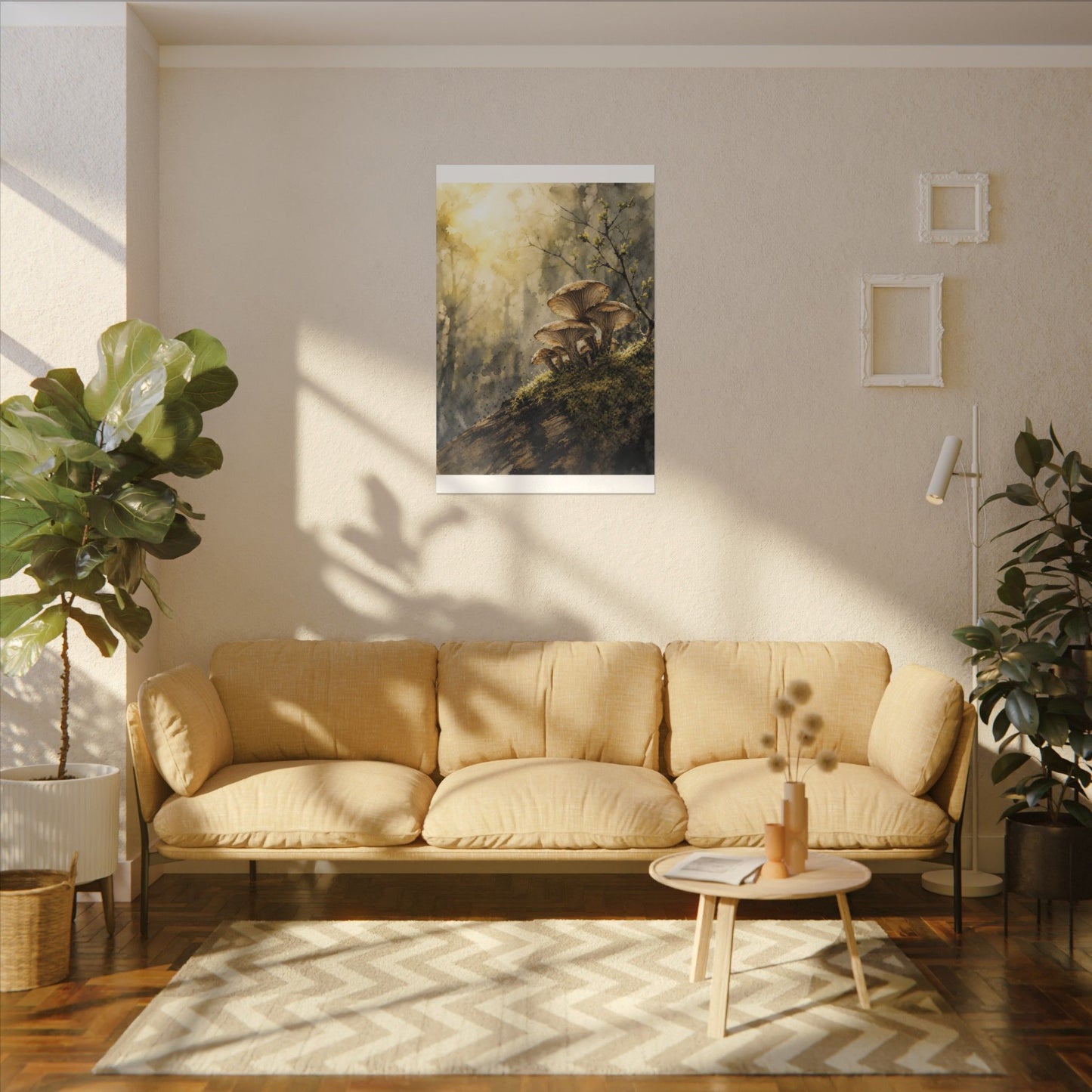 Wild Mushrooms Canvas Art | Spring Japandi Watercolor Art