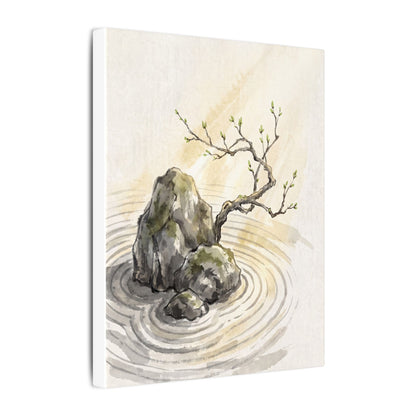 Serene Rock Garden Canvas Art - Sumi E Zen
