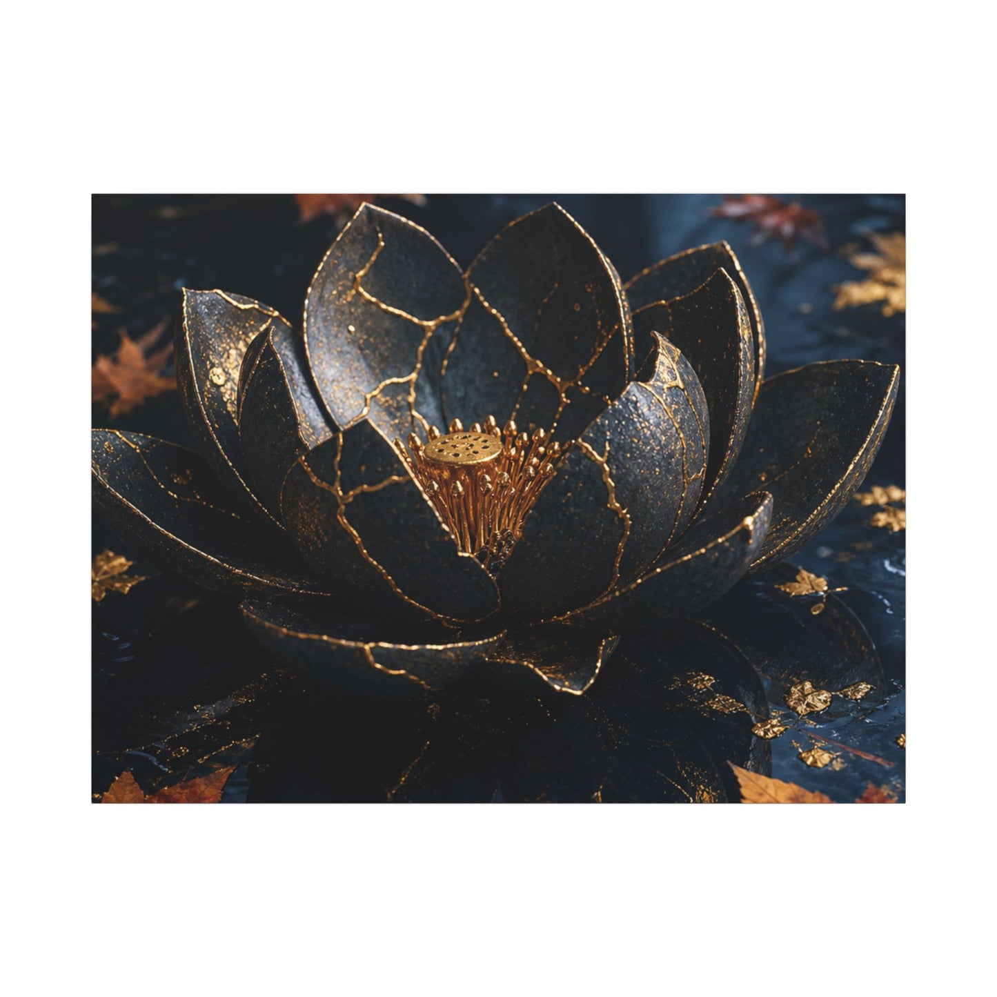 Moonlight Lotus Flower Canvas Art - Kintsugi Fukinsei