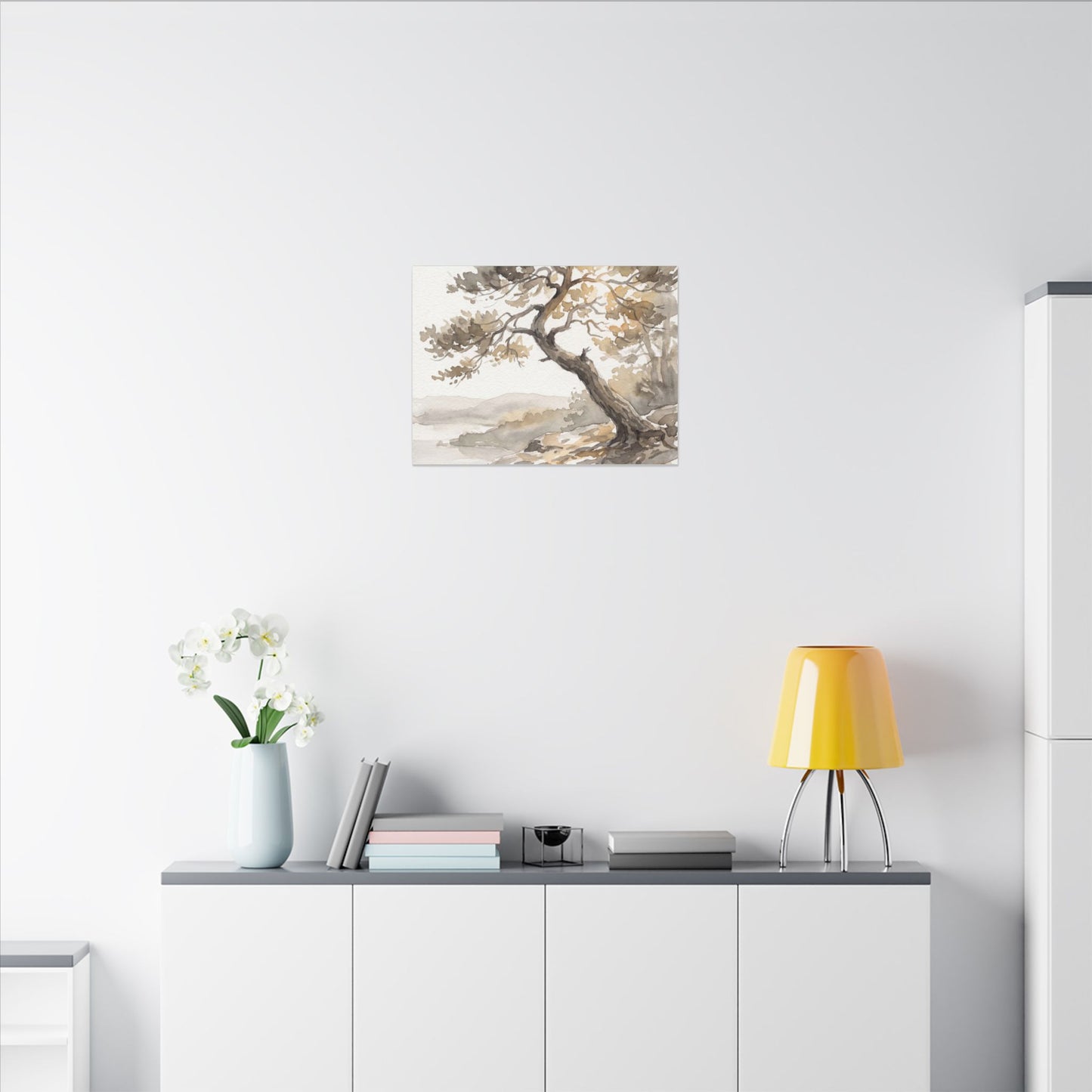 Pine Tree Watercolor Canvas Art | Elegant Japandi Art