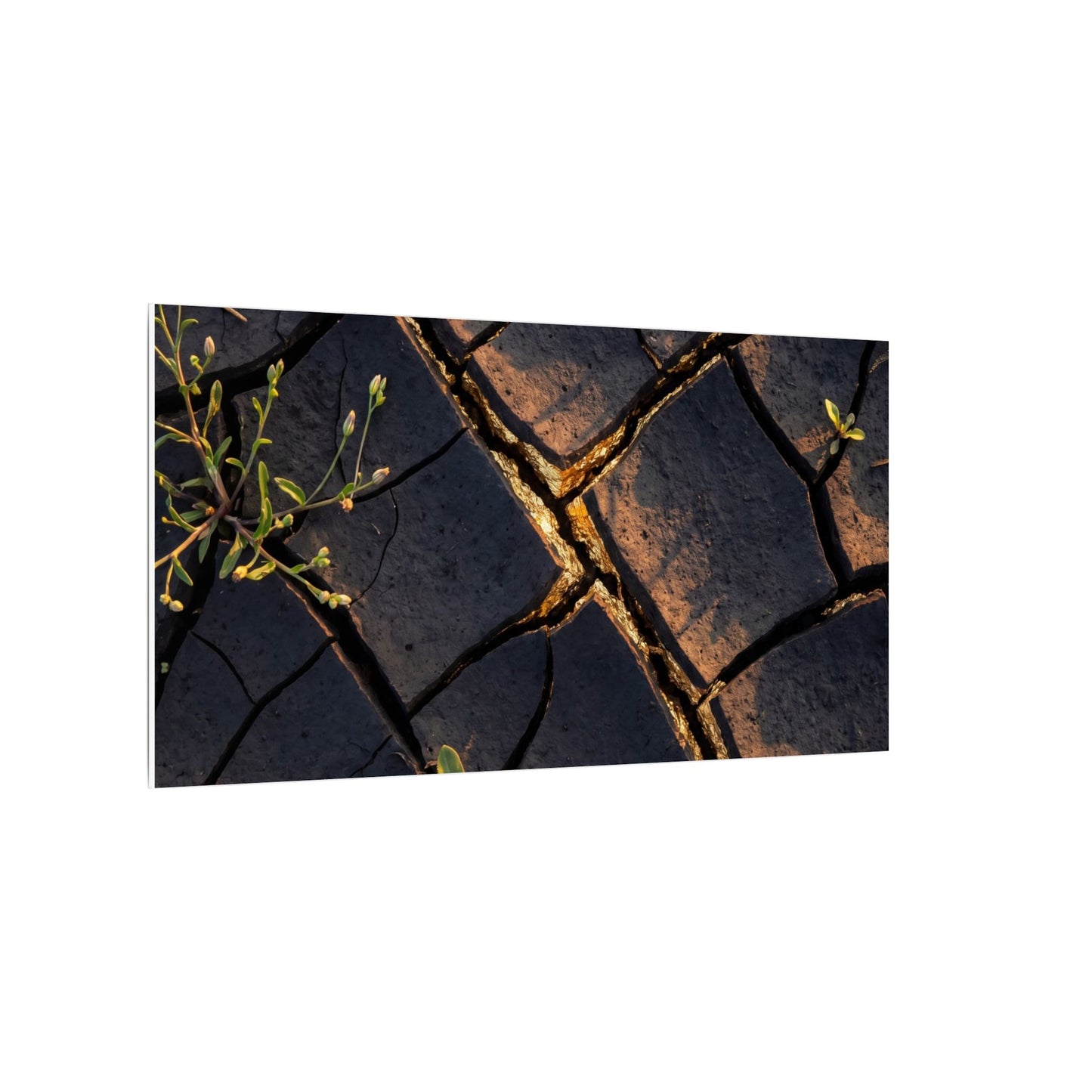 Kintsugi Cracked Earth in Golden Hour | Gold Vein Canvas Art