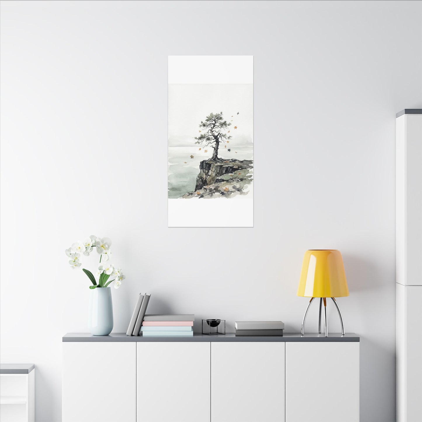 Japandi Pine Tree in Overcast | Watercolor Canvas Art